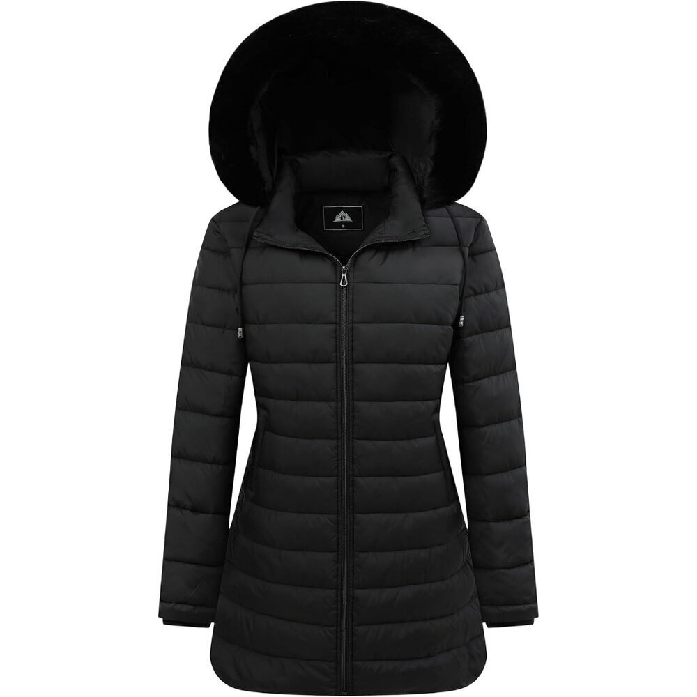 Women's Black Waterproof Jacket Warm Winter Hooded Puffer Coat